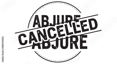 Circular cancelled stamp graphic with bold slanted text overlay forming a round badge design.