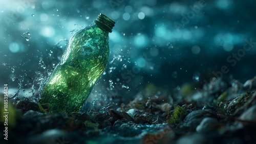 Plastic bottle underwater highlighting marine pollution and environmental conservation issues