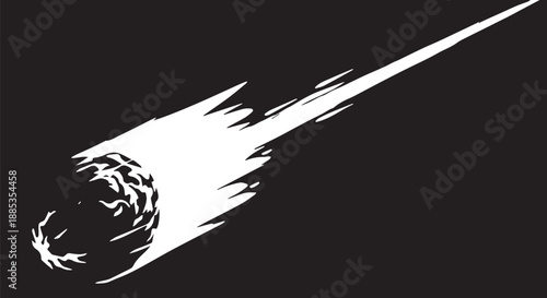 Swift meteor streaks across a dark night sky with a bright trailing arc.