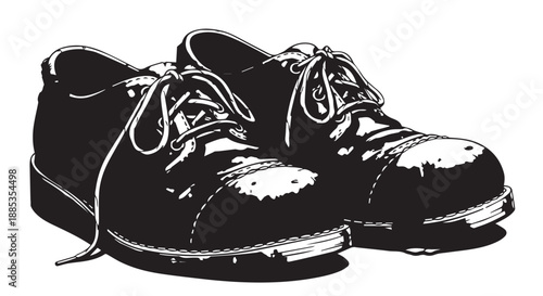 Black leather dress shoes with laces in bold silhouette illustration.