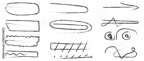 Abstract black hand drawn rough brush frames lines doodle elements