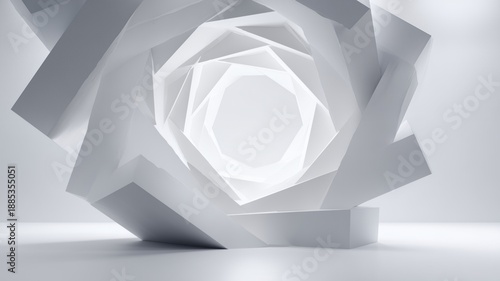 Abstract white spiral shape with smooth curves, creating a modern, clean, and minimalist background concept
