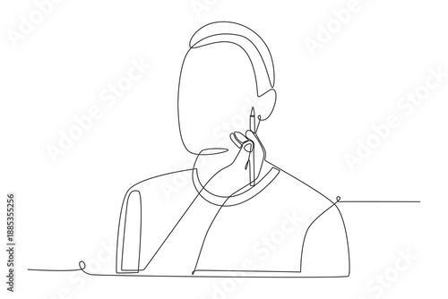 A man who is going to have plastic surgery. Plastic surgery concept one-line drawing