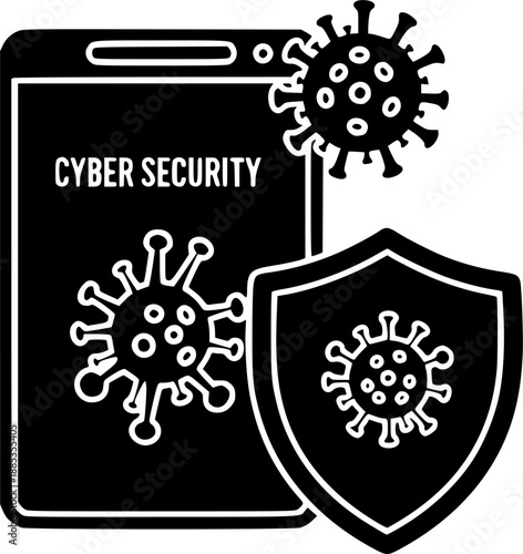 Black vector icons depicting various security and cyber security and hacking and password and protection concepts on white background