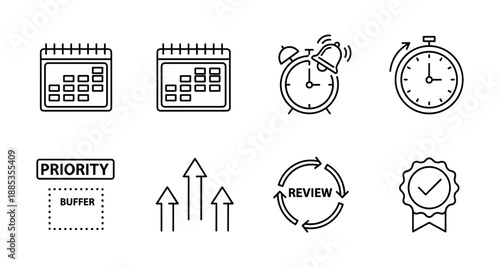 Minimalist linear icons set for productivity and time management