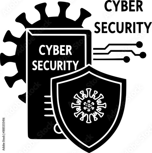 Black vector icons depicting various security and cyber security and hacking and password and protection concepts on white background