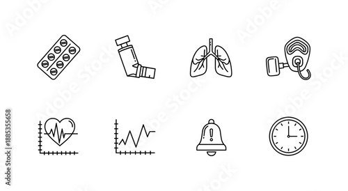 Healthcare icons collection: medical equipment and health monitoring symbols