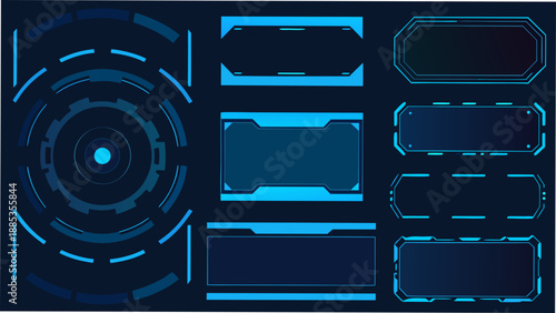 Futuristic interface elements and glowing neon blue hud design assets