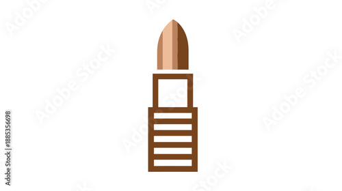 A flat-design lipstick icon, featuring a rounded top and a stacked rectangular base, on a white backdrop