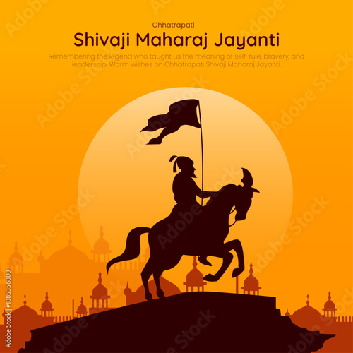 Chhatrapati Shivaji Maharaj Jayanti Illustration with Royal Warrior Silhouette,  vector illustration.