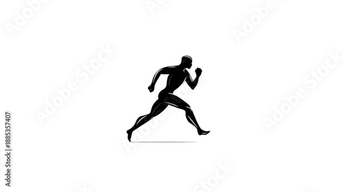 A dynamic silhouette of a runner in full stride against a pristine white background