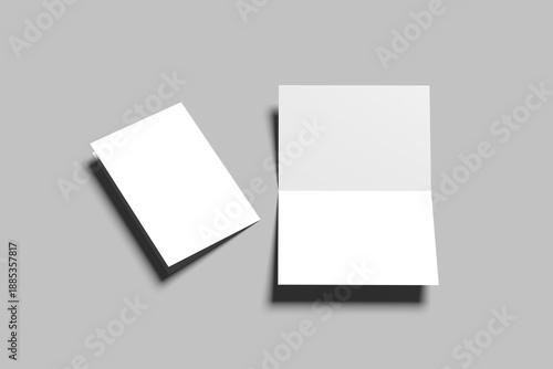 Bi fold vertical - landscape brochure or invitation mock up isolated on gray background.
