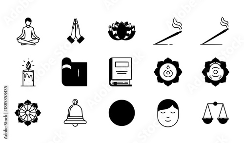 Spiritual Activities Line Icons Vector Set with Editable Stroke for Mindfulness and Wellness Projects