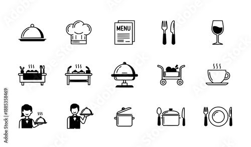 Catering Line Icons Vector Set with Editable Stroke for Food Service and Restaurant Projects