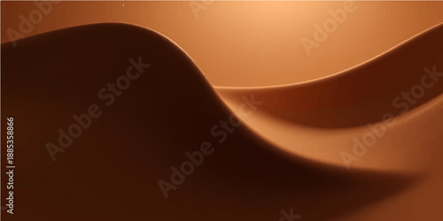 Smooth brown chocolate background vector illustration featuring golden orange waves and artistic gradient curves in a flowing liquid texture design