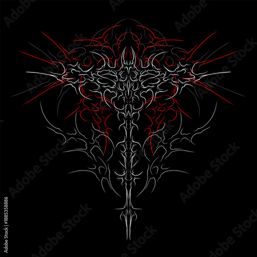 Cyber sigilism symmetrical design, cyber gothic mystical symbol vector design for tattoo, streetwear print apparel