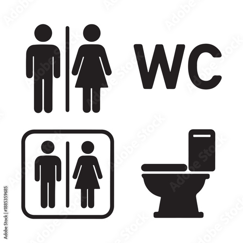 Toilet Icon Set – WC, Public Bathroom and Washroom Symbols Vector Illustration