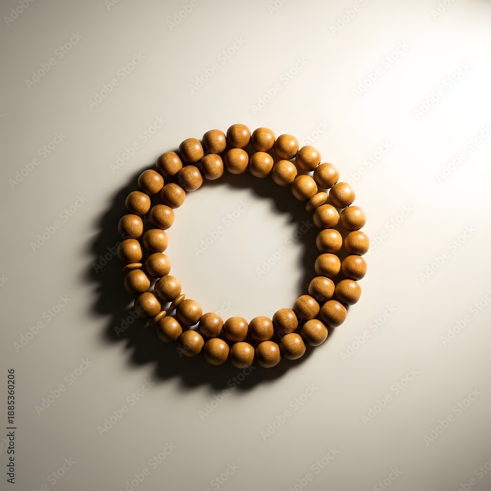 Obraz premium Wooden prayer beads on a light background, traditional Islamic rosary