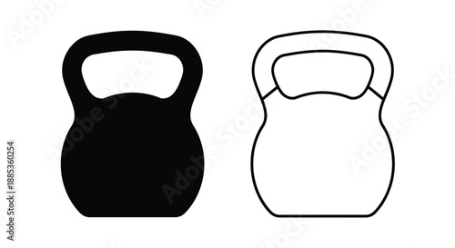 Two kettlebell icons in contrasting black and white line art styles