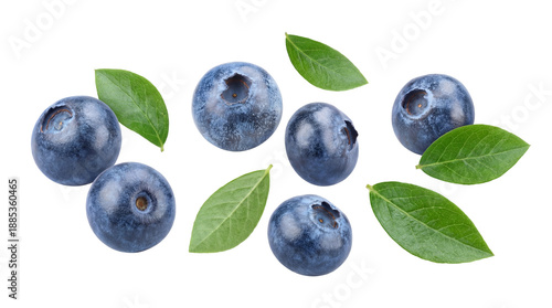 Schilderij op canvas a close-up photographic composition of plump, ripe blueberries artfully arranged with fresh green leaves on a dark background, emphasizing their natural beauty and health benefits