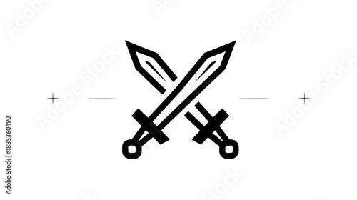 Black graphic of two crossed swords with a simple design on a white background