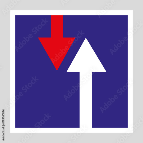 Road sign indicating right of way for oncoming traffic. The sign is used on narrow sections of road.