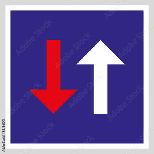 Sign for educational materials on traffic rules, infographics, navigation systems. Road sign for right of way.