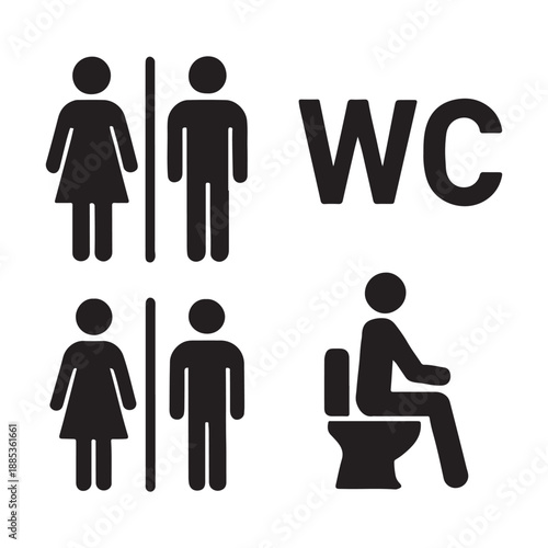 Toilet Icon Set – WC, Public Bathroom and Washroom Symbols Vector Illustration