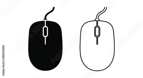 Comparison of a computer mouse in solid black and white outline styles