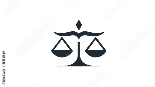 A dark silhouette of balance, resembling scales used in legal and justice contexts, on a white background