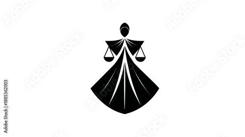 A stylized black and white illustration of a figure with scales and flowing robe