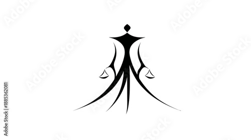 Black abstract symbol of a figure with scales, minimalist style on white background