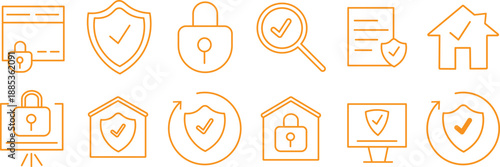 Cyber security line icon set. Creative digital surveillance symbols. High-quality cloud security and password icon, Mobile app security icon collection,
