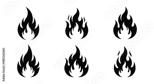 Stylized flames a collection of black fire graphics on a white background