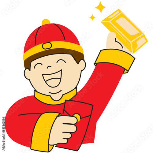 rich man with Aungpao and gold