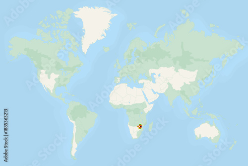 Foto Zimbabwe Highlighted on World Map with National Flag