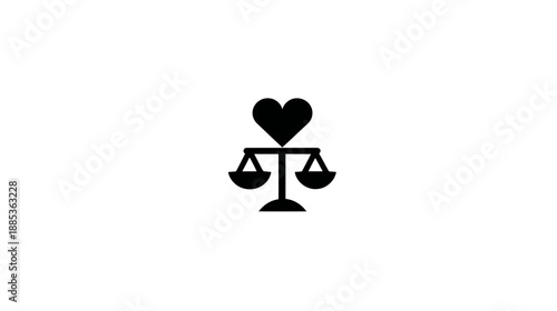 Black silhouette of a heart above a balance scale on a white background