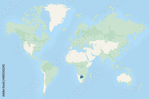 Botswana Highlighted on World Map with National Flag. Botswana Map and Flag.