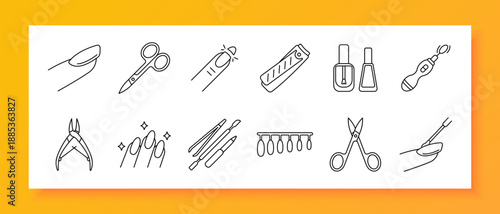 Manicure set icon. Nail, scissors, clipper, polish, tool, care, hygiene, beauty, salon, file, brush, sparkle, finger, design, hand, trimming, grooming, cosmetic, professional, clean