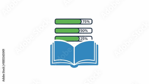Open Book with Progress Bars Above.