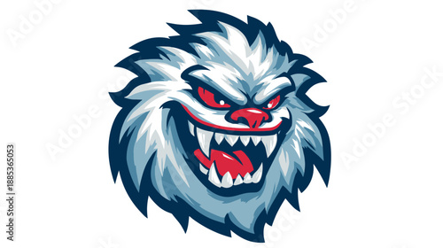 A fierce, stylized beast's head with sharp teeth and an angry expression, ready for battle