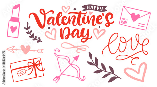 Valentines Day Doodle Icons Design Elements Set