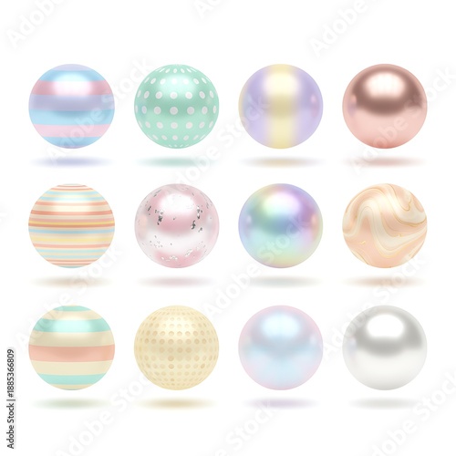 Vibrant colorful balls in various patterns and textures on white