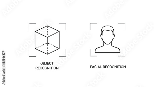 Biometric Authentication Icons in Minimalist Design with Simple Lines and White Background for Technology Illustration