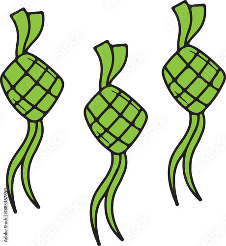 Three Ketupat Illustrations for Ramadan and Eid Mubarak Decoration