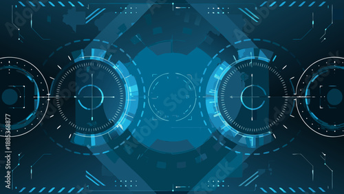 Futuristic digital interface with targeting reticles and geometric blue patterns