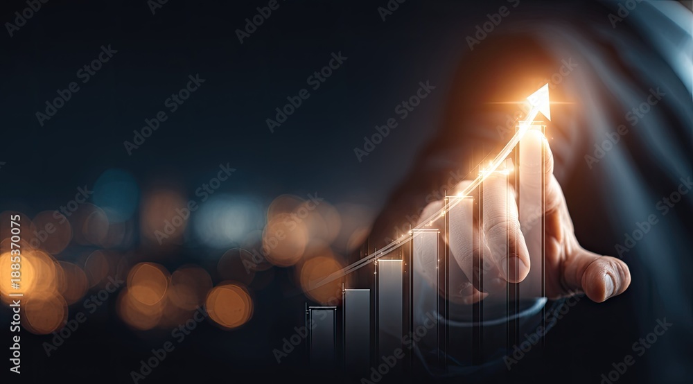 Fototapeta premium Businessman pointing at growing financial chart representing business growth and success