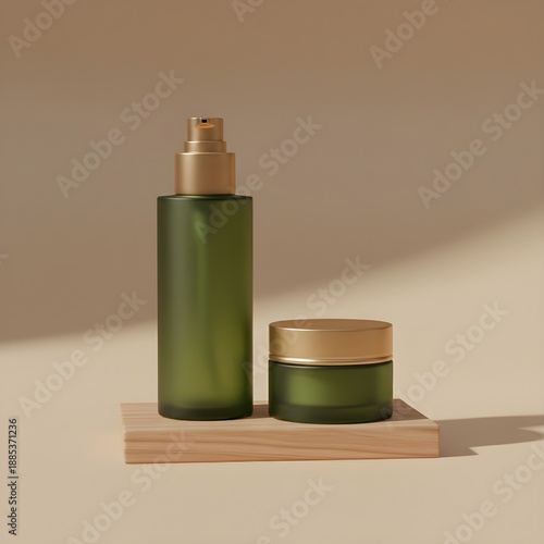 A bottle of perfume and cream on a brown background