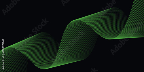 Dark Background with Smooth Green Curve Line Pattern for Futuristic, Elegant, and Tech-Inspired Design