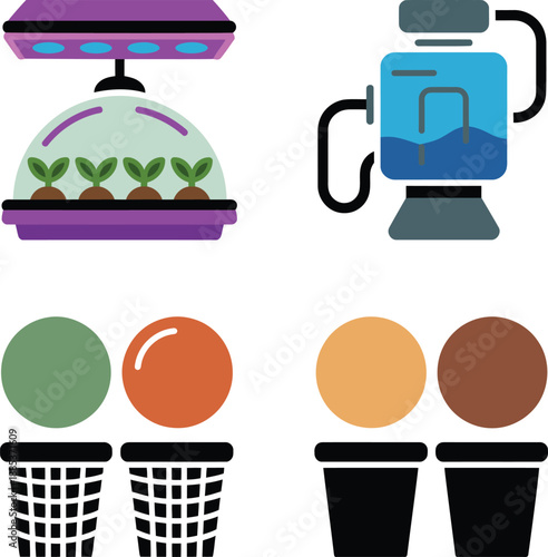 Recycling bins and composting with garden and coffee maker